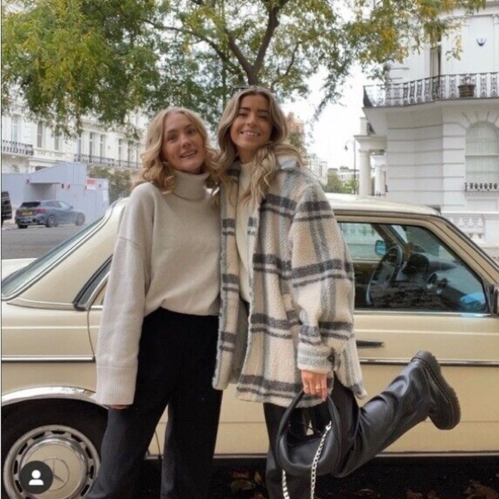 ❤️ VIRAL H&M faux shearling Sherpa Oversized shirt jacket shacket plaid